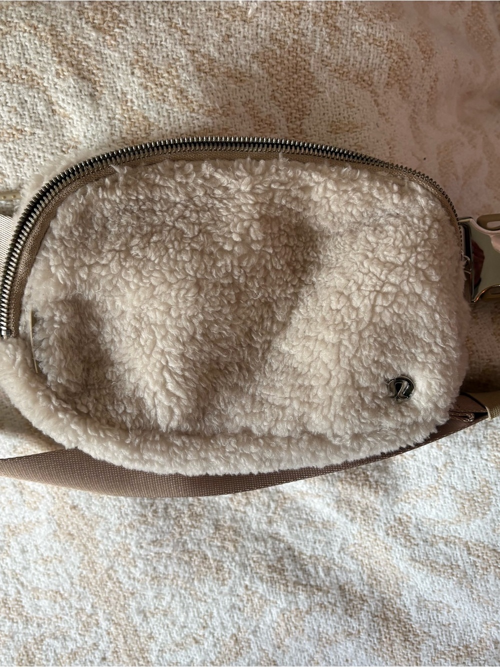 lululemon athletica Cream Sherpa Crossbody Pouch with Tan Strap